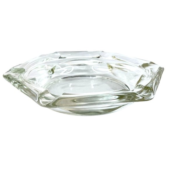 Heavy Clear Glass Cigar Ashtray Hexagon 6 Sides Slots 8.5 Inch MCM Vintage - Picture 5 of 6